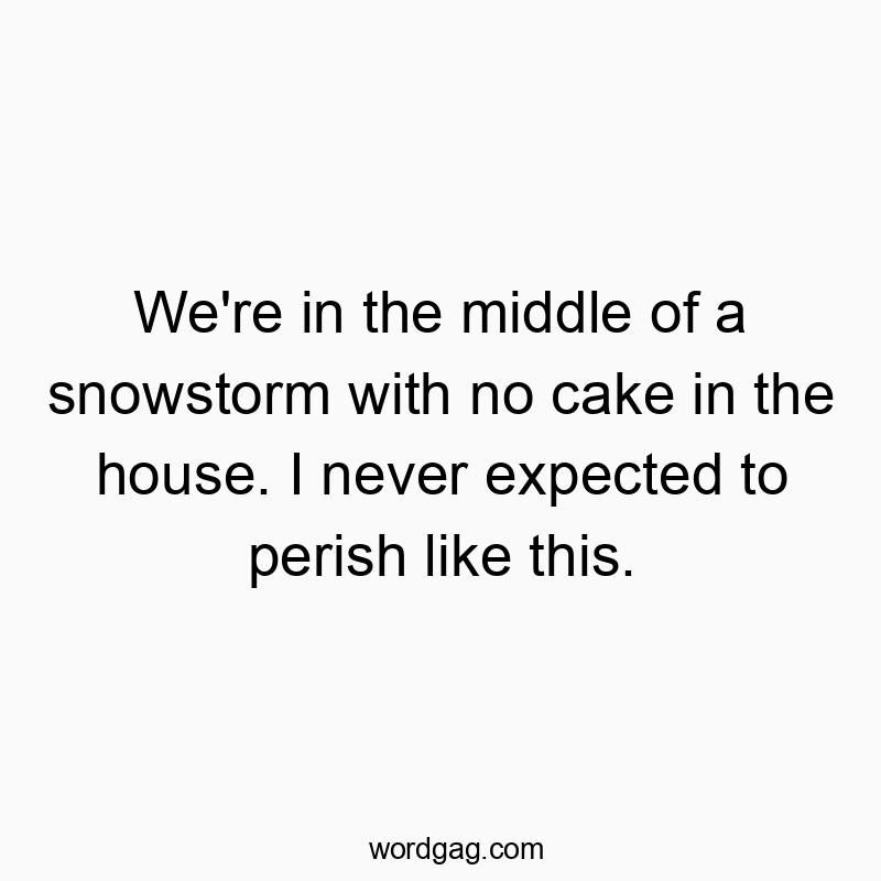 We’re in the middle of a snowstorm with no cake in the house. I never expected to perish like this.