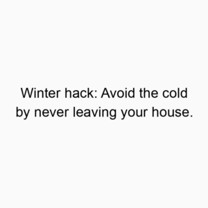 Winter hack: Avoid the cold by never leaving your house.