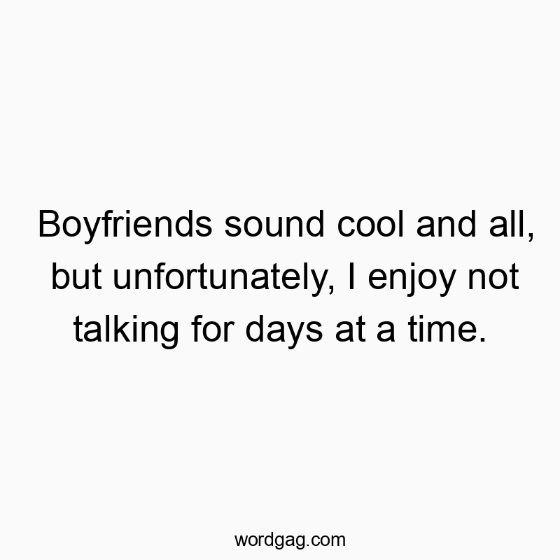 Witty text about enjoying silence over boyfriends' chatter, humorous and playful vibe.