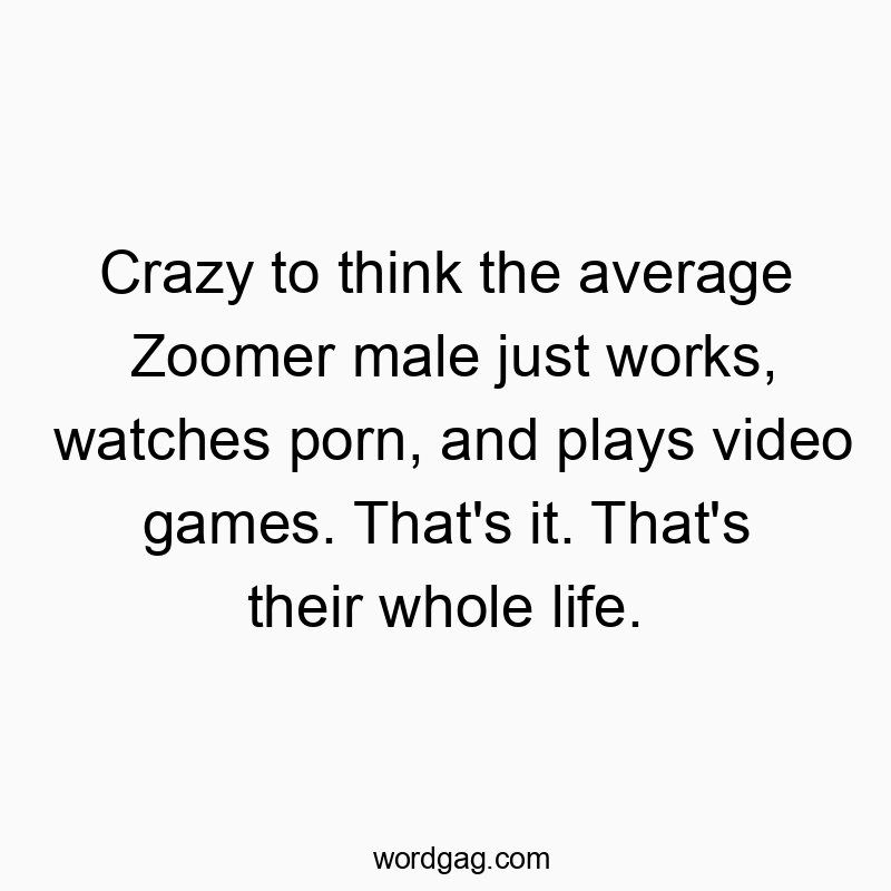 Crazy to think the average Zoomer male just works, watches porn, and plays video games. That’s it. That’s their whole life.