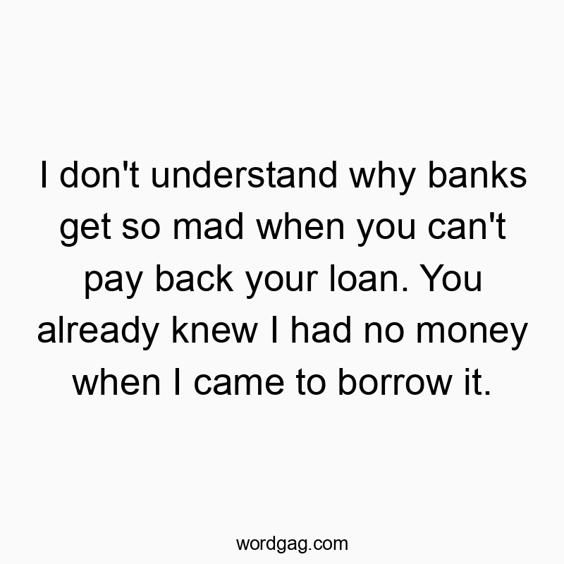 I don’t understand why banks get so mad when you can’t pay back your loan. You already knew I had no money when I came to borrow it.