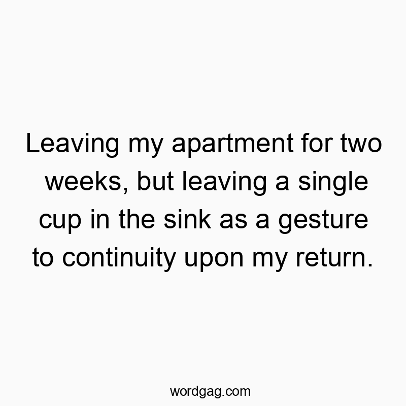 Leaving my apartment for two weeks, but leaving a single cup in the sink as a gesture to continuity upon my return.