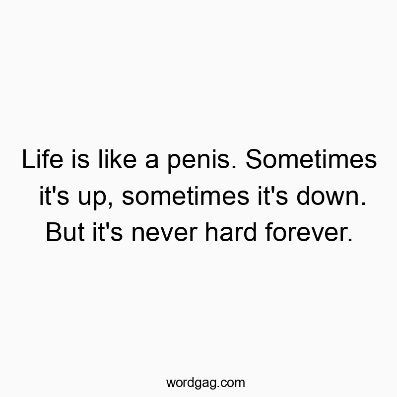 Life is like a penis. Sometimes it’s up, sometimes it’s down. But it’s never hard forever.