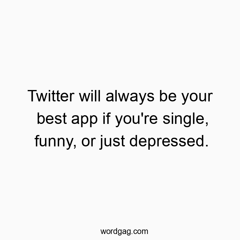 Humorous text about Twitter being perfect for singles, funny people, or the downhearted.